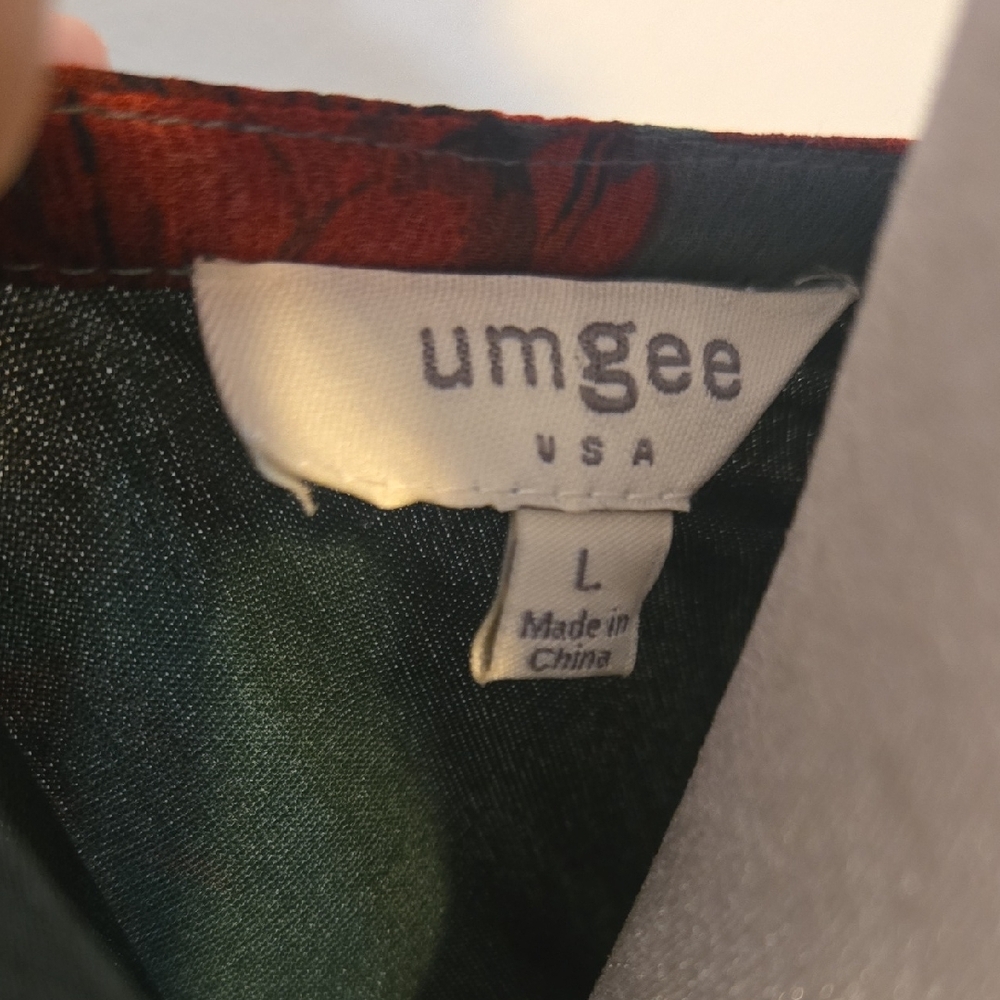 Umgee Red and Green Asymmetrical Bell Sleeve Mini Dress - Picture 2 of 10